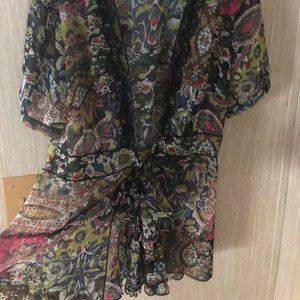 Cabi Sheer Fabulous Multi Color Tie Front Top